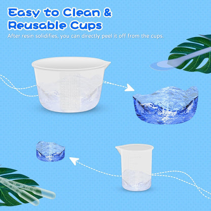 Silicone Resin Mixing Measuring Cups for Resin Supplies, 600ml/20oz Bowl, 250 & 100ml Thickened Reusable Silicone Cups for Epoxy Mixing, with Stir Sticks and Pipettes, Jewelry Making