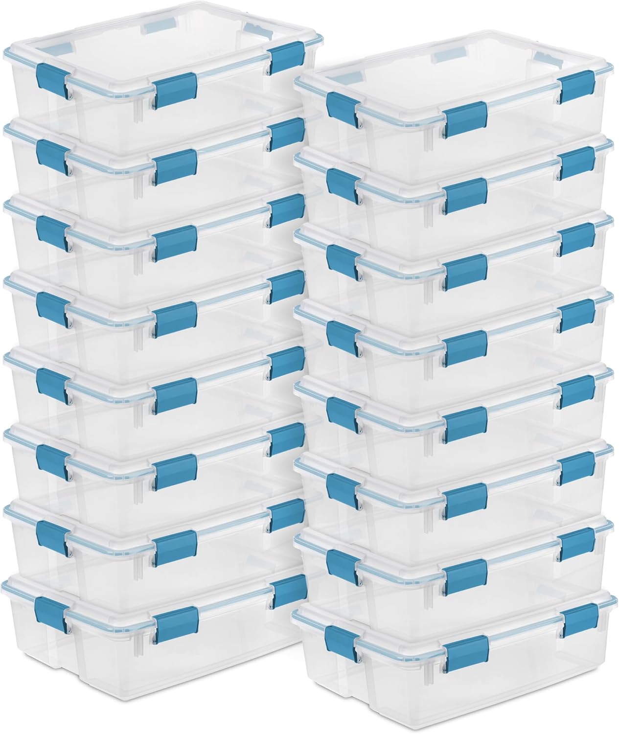 Sterilite 80 Qt Gasket Box, Stackable Storage Bin with Latching Lid and Tight Seal, Plastic Container to Organize Basement, Clear Base and Lid, 1-Pack