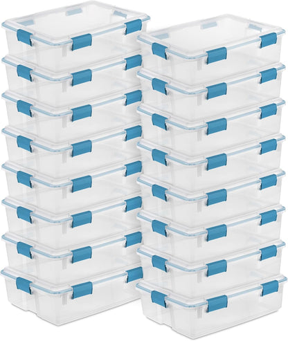 Sterilite 80 Qt Gasket Box, Stackable Storage Bin with Latching Lid and Tight Seal, Plastic Container to Organize Basement, Clear Base and Lid, 1-Pack