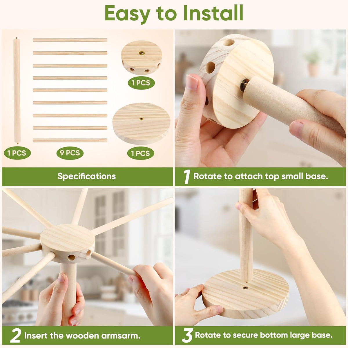 Pasta Drying Rack - 9 Sticks Wooden Pasta Dryer Stand Large