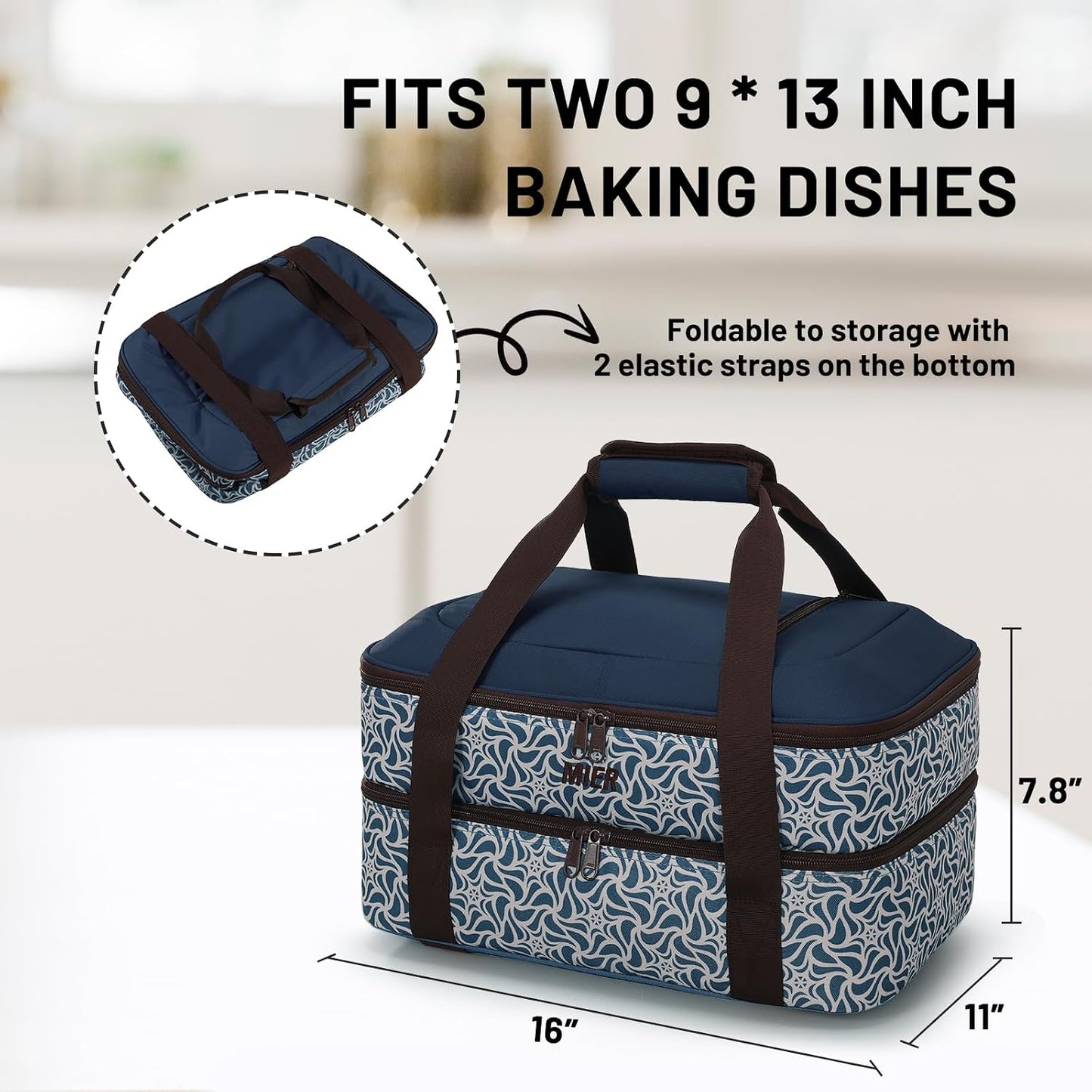 MIER Insulated Casserole Carrier for Hot or Cold Food Thermal Food Carrier Bag for Lasagna Potluck Parties Picnic Cookouts, Fits 9"x13" Baking Dish/Foil Pan, Red