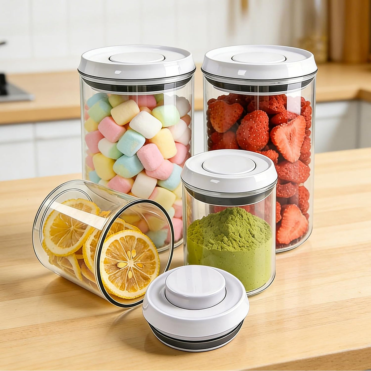 Airtight Pop Top Food Storage Container Sets with Lids 6Pcs Round Rectangle Pop Containers for Kitchen Pantry Organization BPA-Free Stackable Kitchen Storage for Cereal Flour Sugar 0.6qt *4, 3.6qt *2
