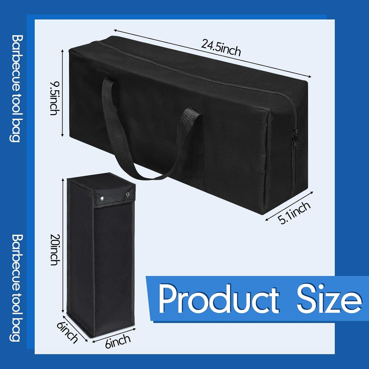 Amylove 2 Sizes Grill Utensil Storage BBQ Tool Bag 24.5" x 9.5" x 8" Large Capacity Grill Accessory Storage Waterproof Grilling Utensil Holder Outdoor BBQ Picnic Cooking Tools for Camp Barbecue