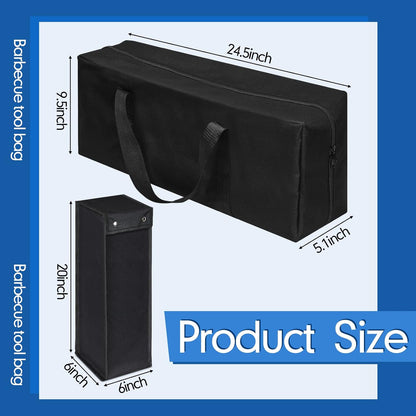 Amylove 2 Sizes Grill Utensil Storage BBQ Tool Bag 24.5" x 9.5" x 8" Large Capacity Grill Accessory Storage Waterproof Grilling Utensil Holder Outdoor BBQ Picnic Cooking Tools for Camp Barbecue