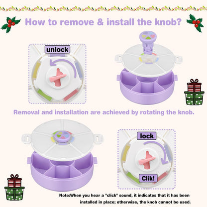 JOOPETALK Kids Reusable Rotating Snack Container with 5 Separate Compartments, Color Matching Opening Lid, BPA/PVC-Free, Dishwasher Safe, Perfect for Travel, School Lunches & On-the-Go Snacking-Purple