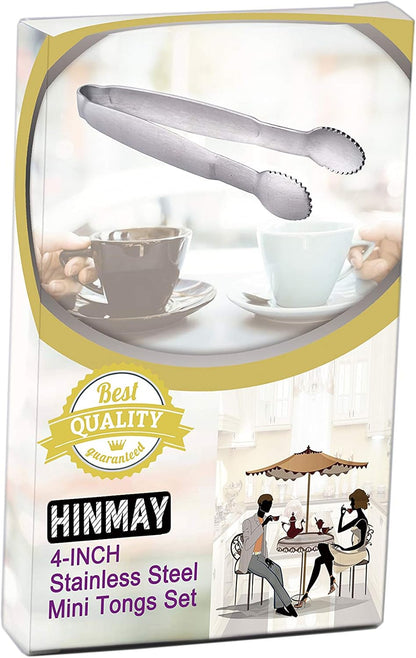 HINMAY Sugar Tongs 4-Inch Mini Serving Tongs Stainless Steel Appetizer Tongs, Set of 4
