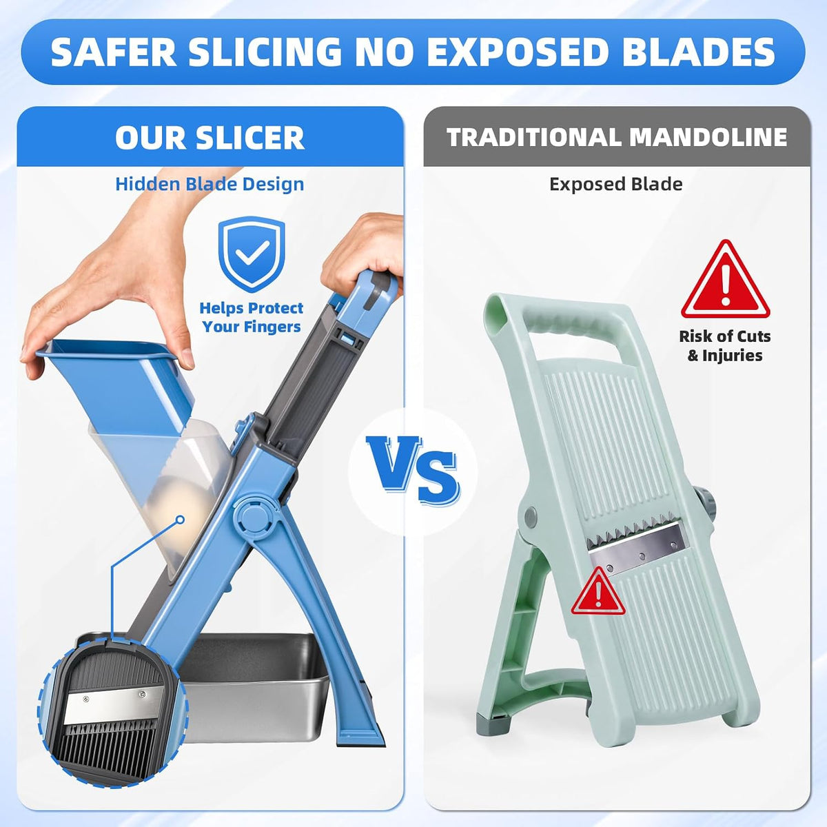 Stainless Steel Vegetable Chopper with Safety Mandoline Slicer & Container