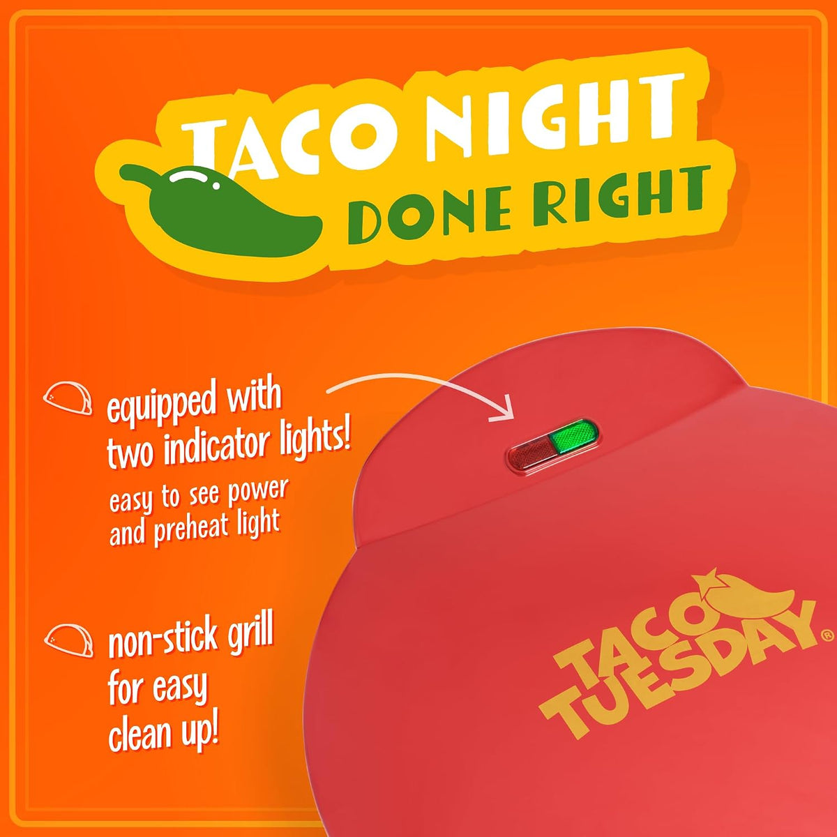 Taco Tuesday Deluxe 8-Inch 6-Wedge Electric Quesadilla Maker with Extra Stuffing Latch, Red