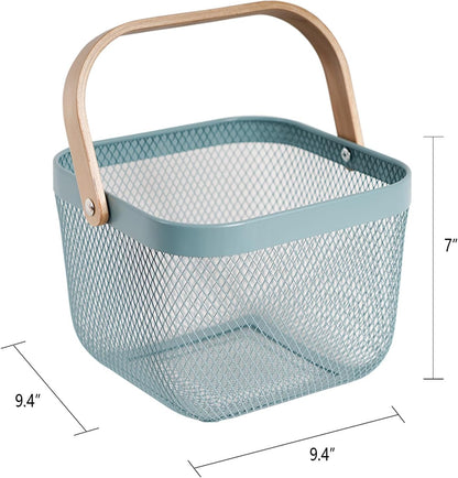 Metal Mesh Steel Harvest Basket, Rectangle Wire Garden Basket with Handle – Multi-functional Storage Organizer for Gathering Vegetables, Fruits, Kitchen, Garden, Picnic & Cabinet (Ivory)