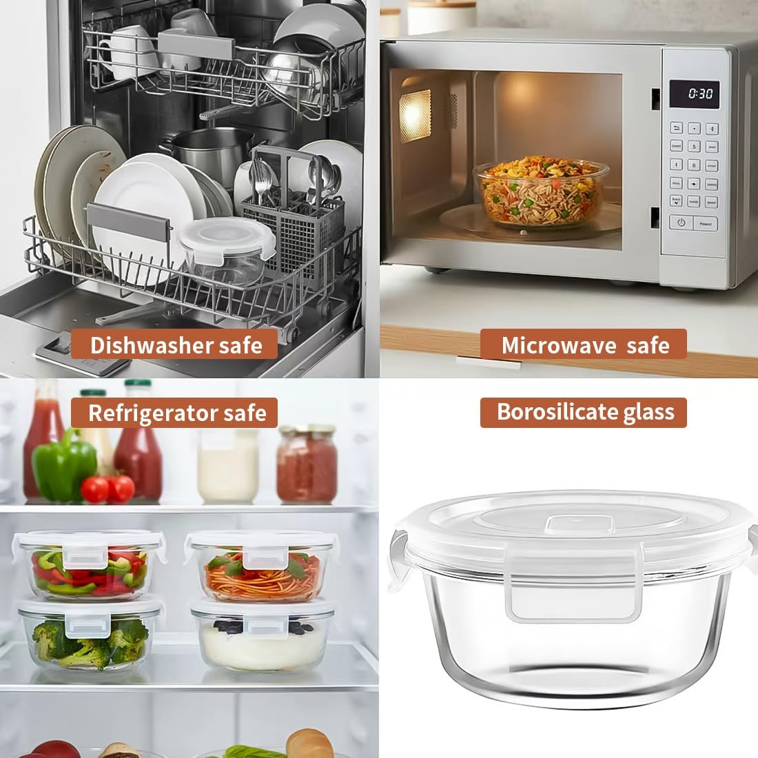 16oz Square Glass Food Storage Containers With Lids, 2 Cup Square Glass Food Containers With Lids, BPA free Small Meal Prep Bowls for leftovers, Dishwasher, Freezer Safe (8Pack)