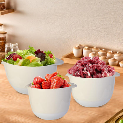 3 Plastic Mixing Bowls with Lids,Pour Spout,TPR Bottom,Mixing Bowl Set,Deep Nesting Small Batter Bowl for Serving,Prep,Baking,Non Slip,Dishwasher Safe,Easy to Grip/Spout,Pale Blue