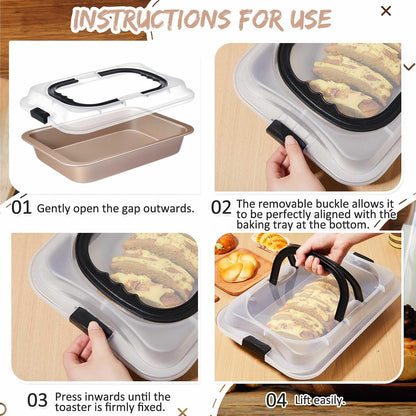 Qinyoung 1 Pcs Cake Baking Pan with Lid and Handle, 9 x 13 Inch Non-stick Rectangle Sheet Cake Pan Carrier for Brownie Roasting Cooking Baking (Black)