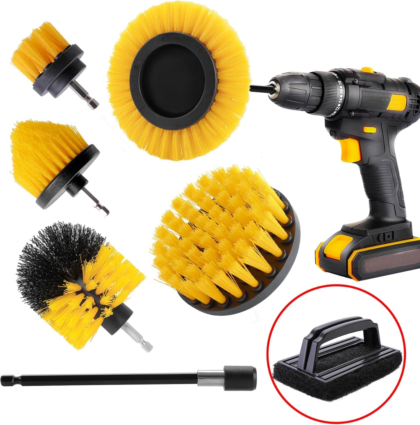 6 Piece BBQ Grill Cleaning Brush Ultra Stiff Drill Powered Cleaning Brushes Nylon Safe Bristle BBQ Grill Rust Remover Gift for Dad Grill Cleaner for Outdoor Grill (Black)