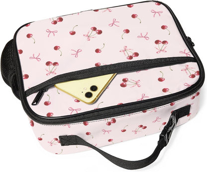 Large Lunch Box for Girls Insulated Lunch Bag with Water Bottle Holder Front Zipper Pocket Leakproof Waterproof Reusable Lunch Tote Bag for Work Picnic Camping Back to School (pink floral)