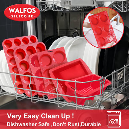 Walfos Silicone Cupcake Pan Set, 2-Piece Mini 24 Cups Muffin Baking Pan, BPA Free and Dishwasher Safe, Non-stick , Great for Making Muffin Cakes, Fat Bombs