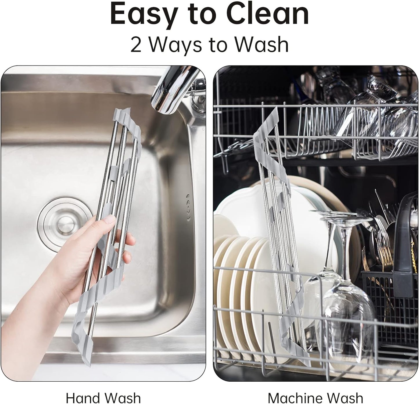 Tomorotec Foldable Stainless Steel Triangle Roll-Up Dish Drying Rack for Small Sink Corners - Over-The-Sink Multipurpose Kitchen Drainer, Rustproof Organizer, Trivet and Shelf - Space-Saving (Black)
