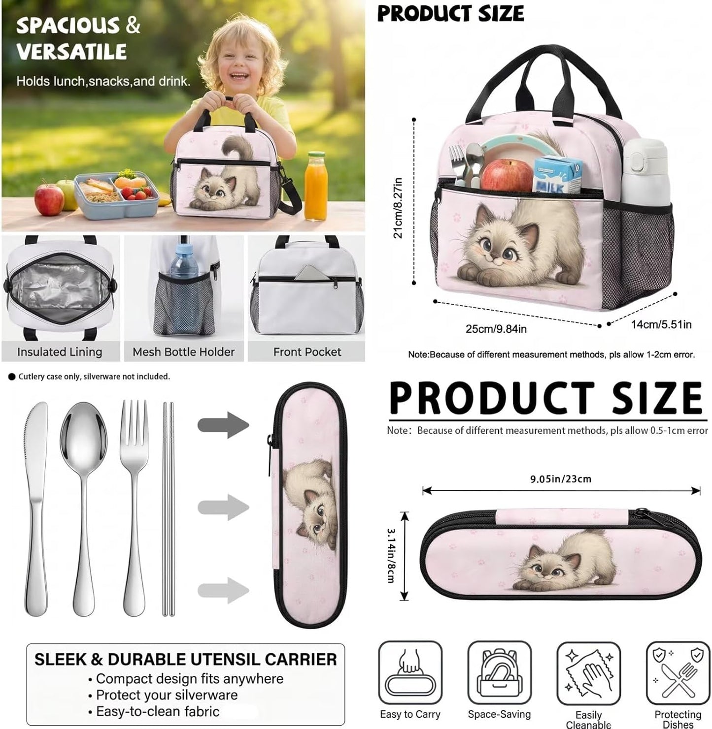 Cute Capybara Pizza Backpack for Girls, 5 Pcs Boys School Bag Set for Kids, 17 Inch Backpacks Lunch Pencil Box Reusable Utensils Case Set for Middle Elementary School, 3rd Grade Backpack