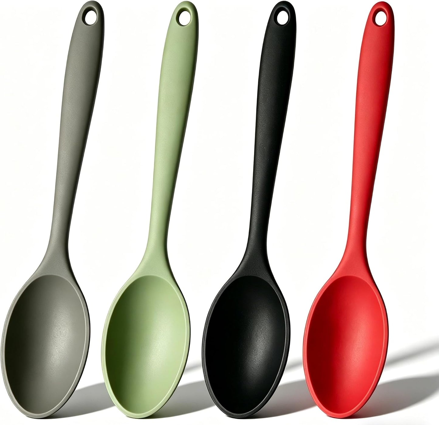 4pc Silicone Cooking Spoons Set, 10.82" Long Spoons for Nonstick Cookware, Heat Resistant Kitchen Spoons for Cooking, Baking, Stirring Soup & Sugar