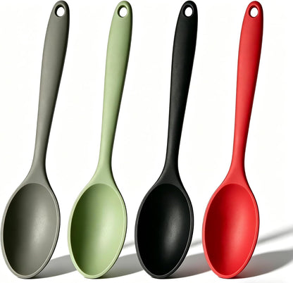 4pc Silicone Cooking Spoons Set, 10.82" Long Spoons for Nonstick Cookware, Heat Resistant Kitchen Spoons for Cooking, Baking, Stirring Soup & Sugar