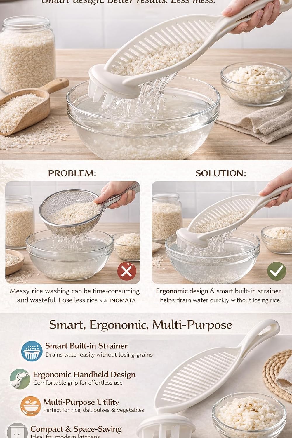 Japan Smart Hand-held Rice Pre-washing and Strain Tool