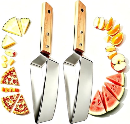 2pcs Multi functional Triangle Fruit Cutting Machine Portable Watermelon, Melon, and Apple Slicer with Wooden Handle