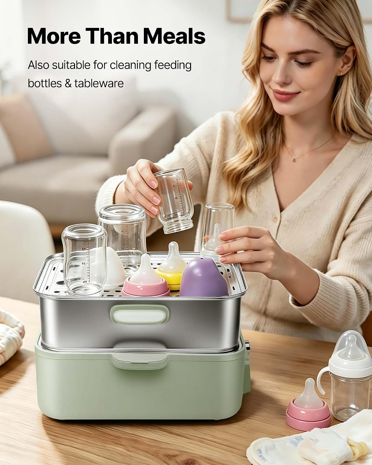 VEVOR Electric Food Steamer 13.7 QT 2-Tier Stainless Steel for 3-6 Servings, 1500W Vegetable & Meal Steamer for Cooking with 9 Pre-Programmed Settings, Keep Warm, for Veggies, Seafood & Rice, Green