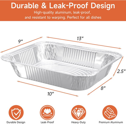 Aluminum Pans with Clear Lids 9x13-10 Pack Aluminum Foil Pans, Heavy Duty Disposable Pans for Cooking, Baking, Meal Prep, Parties & Food Storage