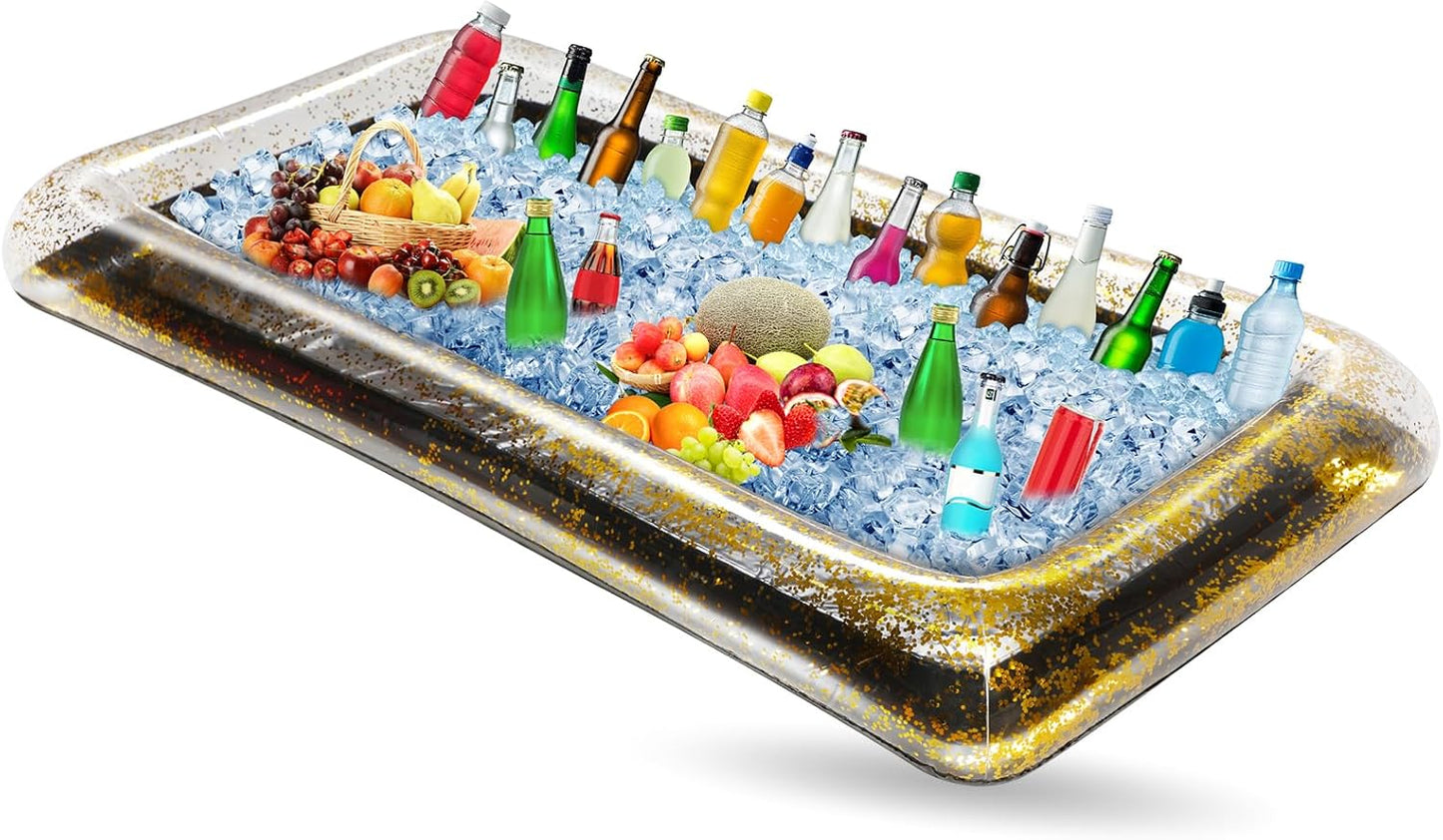 Leitee Inflatable Serving Bar with Drain Plug 52 x 24 x 5'' Inflatable Ice Serving Buffet Bar for Party Food Cooler Buffet Drink(Black,Basic Style)