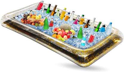 Leitee Inflatable Serving Bar with Drain Plug 52 x 24 x 5'' Inflatable Ice Serving Buffet Bar for Party Food Cooler Buffet Drink(Black,Basic Style)