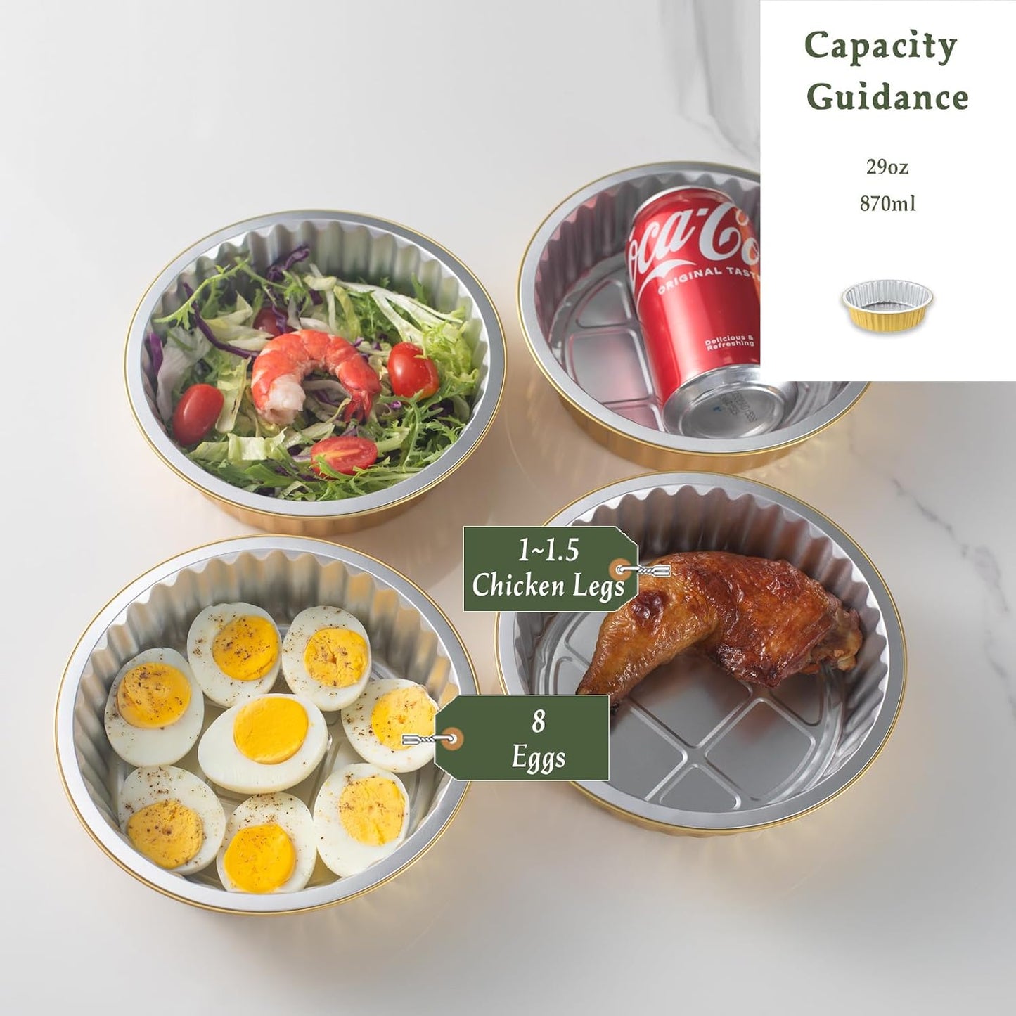 7.7" Round Aluminum Foil Containers with Lids (5 Pack) – Heavy Duty Disposable Takeout Pans for Meal Prep, Pasta, Casserole, Food Storage & Catering, 48oz