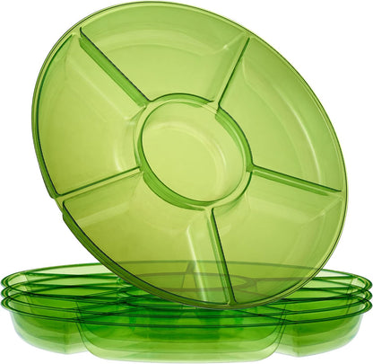 Plasticpro 6 Sectional Round Plastic Serving Tray/Platters Clear Pack of 2