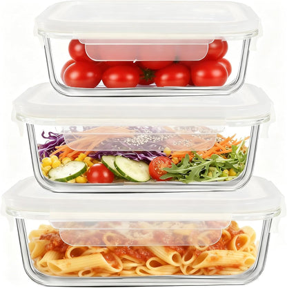 6 Pieces Rectangle Glass Food Storage Containers with Lids, Meal Prep Containers for Food Storage, BPA Free & Leak Proof (3 lids & 3 Containers) 13.9oz, 24oz, 35oz (Pink)