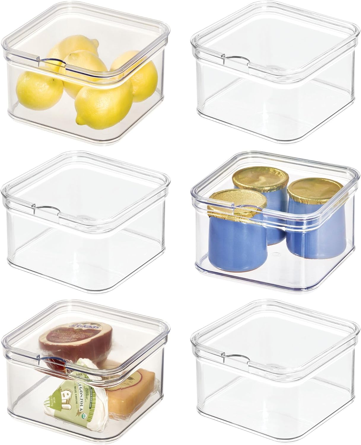 iDesign Stackable Fridge Organizer Bins with Lids for Fresh Produce - Set of 6 - Clear