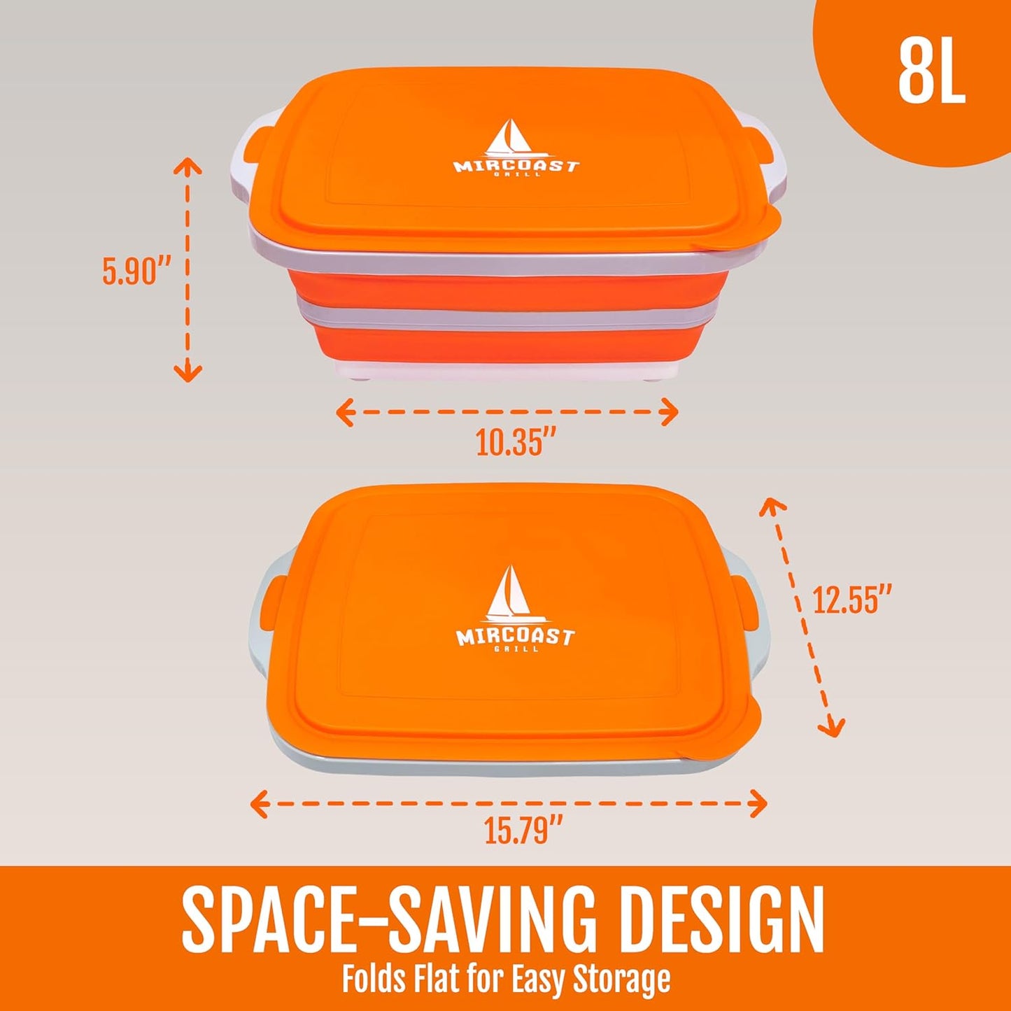 Collapsible BBQ Prep Tub with Lid & Cutting Board – 8L Folding Meat Marinating Container – Multipurpose Tub for Food Storage, Camping & Grilling – Portable Meal Prep Tray for Outdoor Cooking