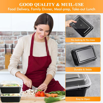 MUCHII 32 oz 3 Compartment Meal Prep Containers With Lids 20 Count To Go, Plastic Disposable Food Containers Microwave and Freezer Safe