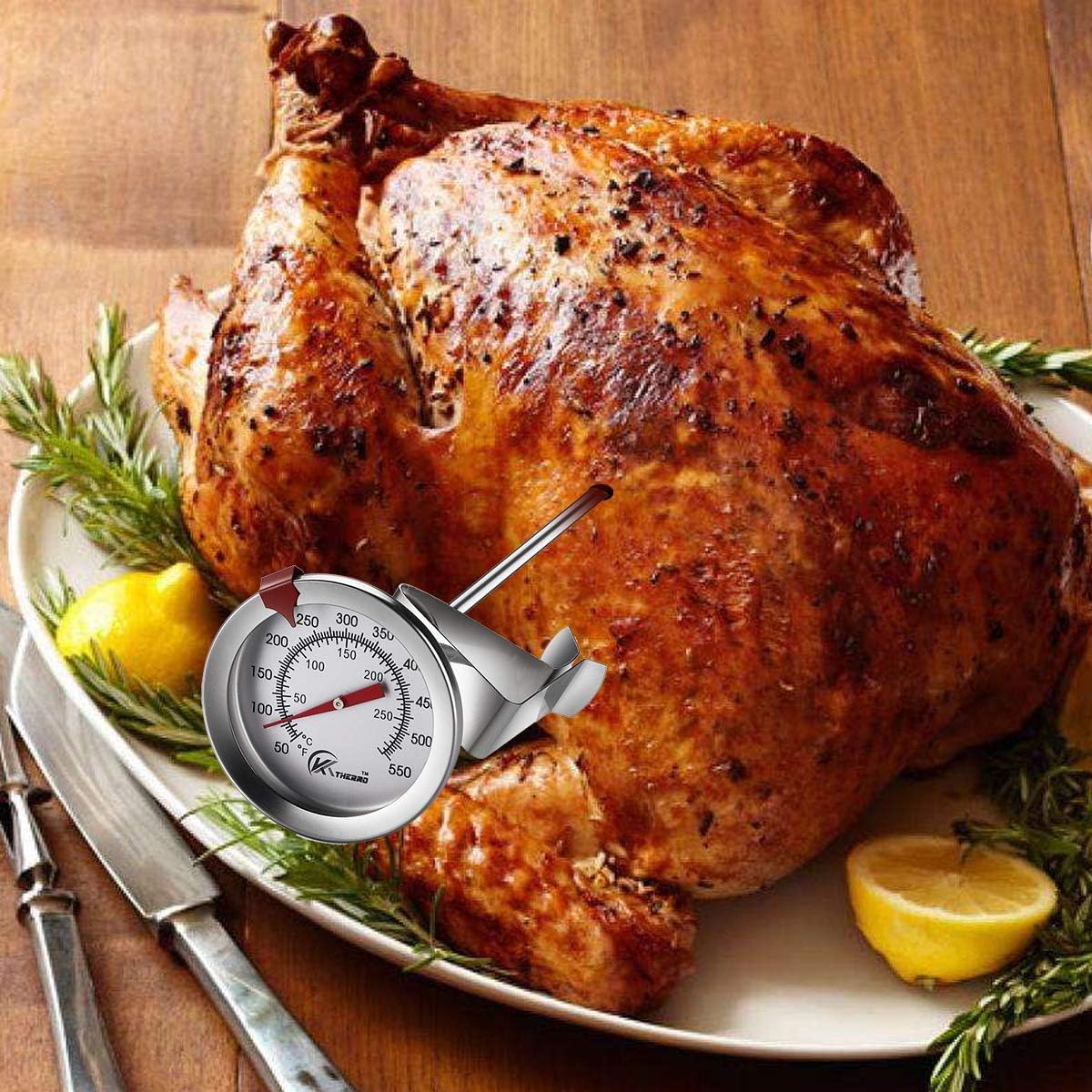 KT THERMO Candy/Deep Fry Thermometer with Instant Read,Dial Thermometer,12" Stainless Steel Stem Meat Cooking Thermometer,Best for Turkey,BBQ,Grill,Analog display