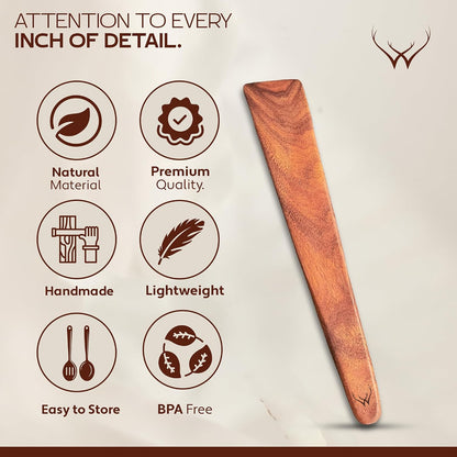 2PCS Wooden Spatula for Cooking – Premium Teak Wood Turner & Scraper Set for Cast Iron & Nonstick Cookware, Flat Egg & Pancake Flipper, Durable Heat-Resistant Kitchen Utensils