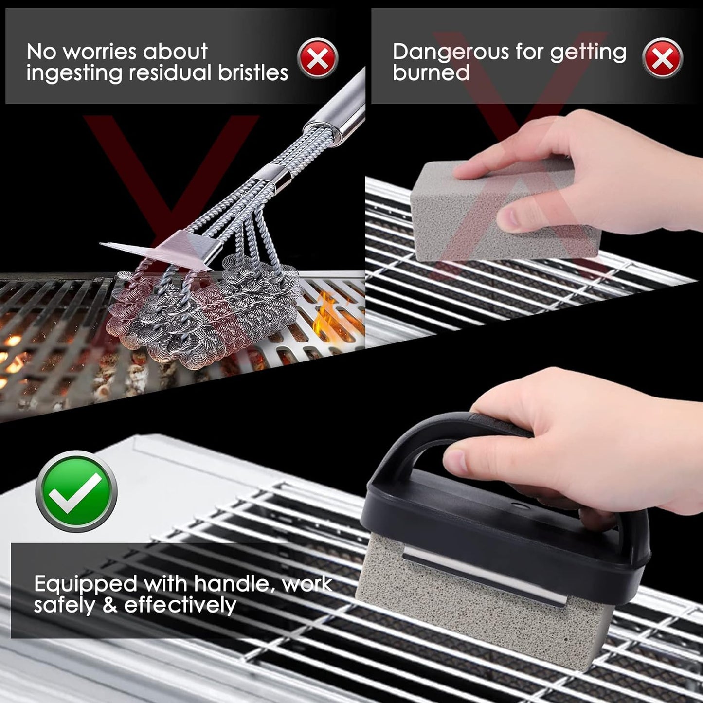 Blackstone Griddle Cleaning kit 16 Pcs, Heavy Duty Grill Cleaning Stone Bricks with Handle,Griddle Scrubber Scouring Pads with Handle and 6" Grill Scraper,Griddle Cleaner Brush Set for Flat Top