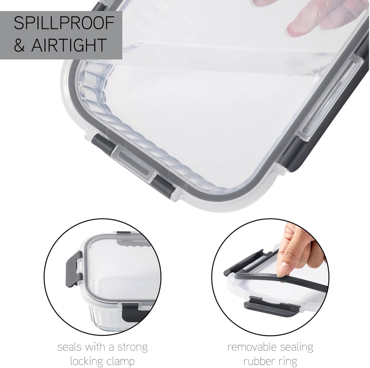 COOK WITH COLOR Premium 32-Pc. Borosilicate Glass Food Container Set with Dividers - 4 Rectangles, 8 Rounds, 4 Squares - Leakproof Lids - Meal Prep, Storage, Grey