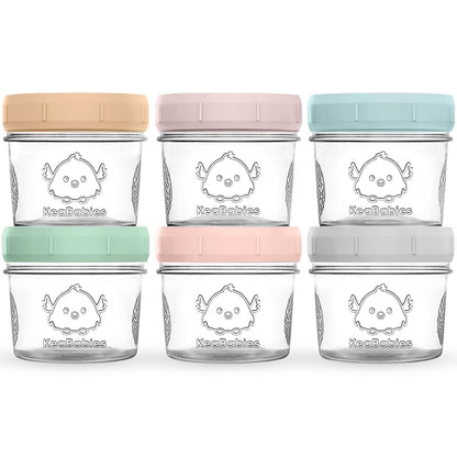 KeaBabies 12pk 4oz Glass Baby Food Containers with Lids - Leak-Proof, Microwavable Small Glass Jars, Baby Purees & Toddler Snack Storage Containers, BPA-Free, Dishwasher & Freezer Safe (Musk Dusk)