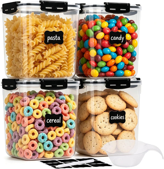CASA LINGO Airtight Food Storage Containers with Lids Plastic 5.3L Set of 4 | Large Pantry Organization and Storage for Flour Sugar Dry Food Cereal, Kitchen Food Storage Containers, BPA Free