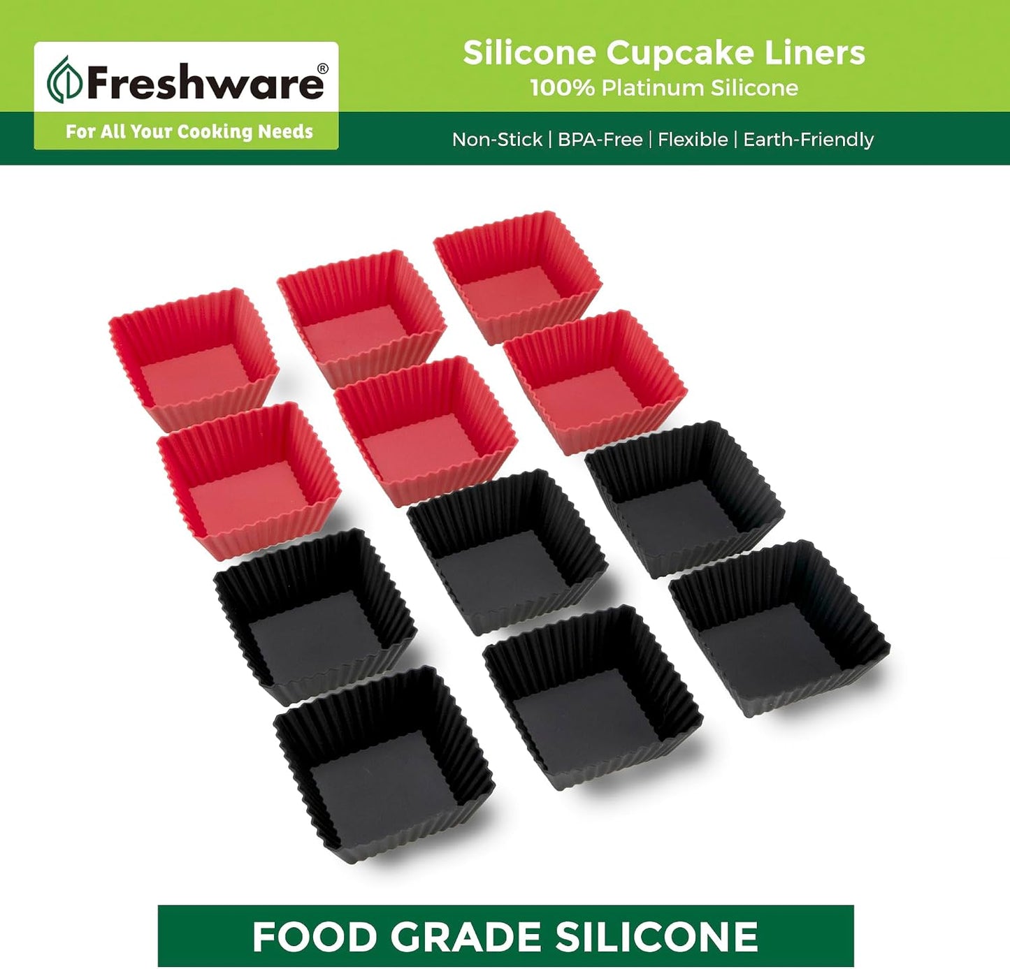 Freshware Cupcake Liners, Pack of 12 Silicone Muffin Cups, 3 Inch Baking Cups, Reusable & Non-stick Cupcake Liners for Party Halloween Christmas, Flower