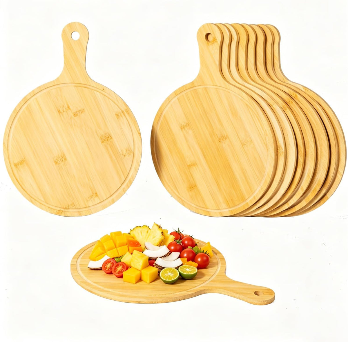12 Pcs Bamboo Cutting Board Bulk 11x5 Inch Charcuterie Boards with Handle Wood Engraving Serving Board Kitchen Chopping Boards Crafts for Pizza, Bread, Cheese, Charcuterie, Fruit, Vegetables
