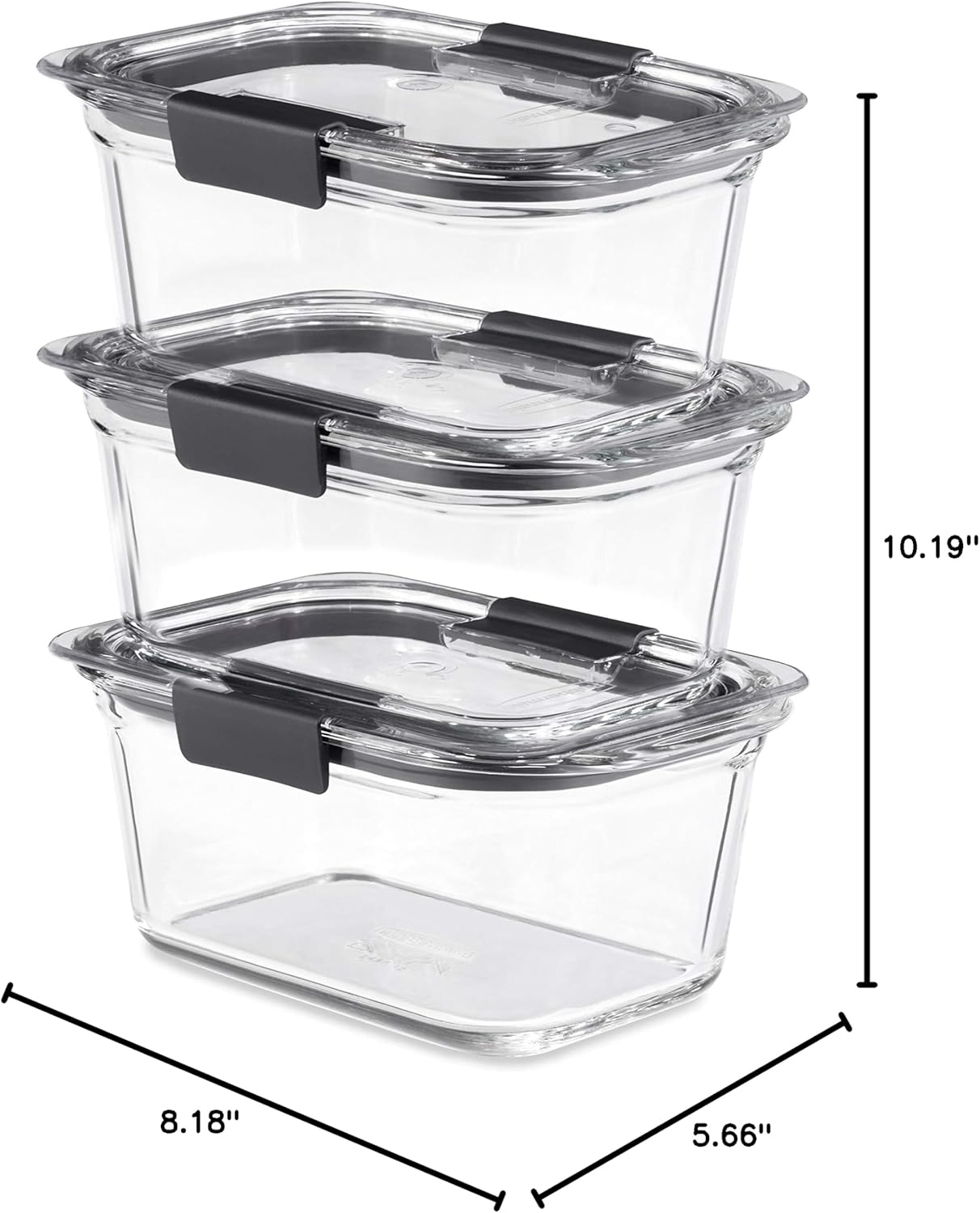 Rubbermaid Brilliance Glass Food Storage set of 4 containers 8 total pieces (4 containers + 4 lids) for Lunch Meal Prep and Leftovers Dishwasher and Oven Safe Clear/Grey