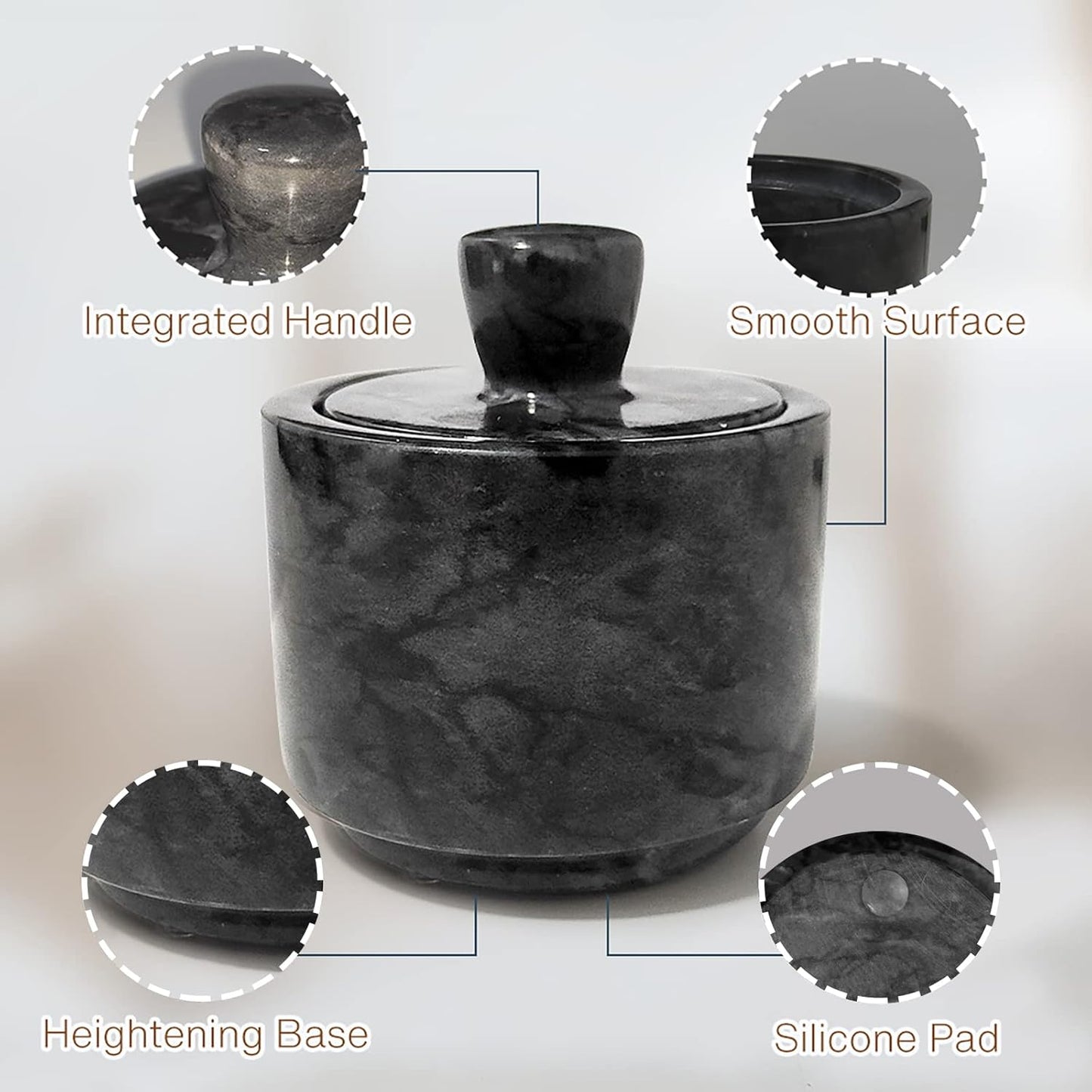 Marble Salt Cellar with Lid, White and Black Stone Salt and Pepper Bowl Box Container Jar Holder Well Keeper Dish Pig Crock