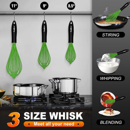 Walfos Silicone Whisk,Stainless Steel Wire Whisk -Heat Resistant 480°F Kitchen Whisks for Non-stick Cookware,Balloon Egg Beater Perfect for Blending,Whisking,Beating,Frothing & Stirring,Black