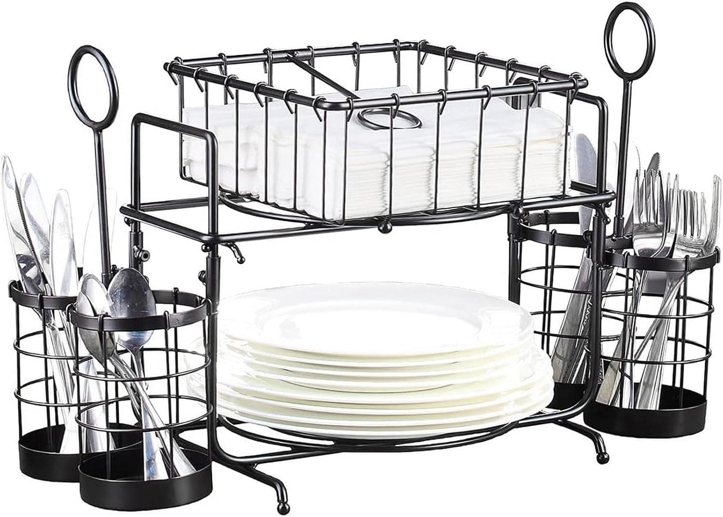 Metal Buffet Caddy Tabletop Organizer, Flatware Napkin and Plate Picnic Caddy Stackable Serving Set for Kitchen, Picnic, Camping, Party,Dining, Entertaining, Parties,Thanksgiving