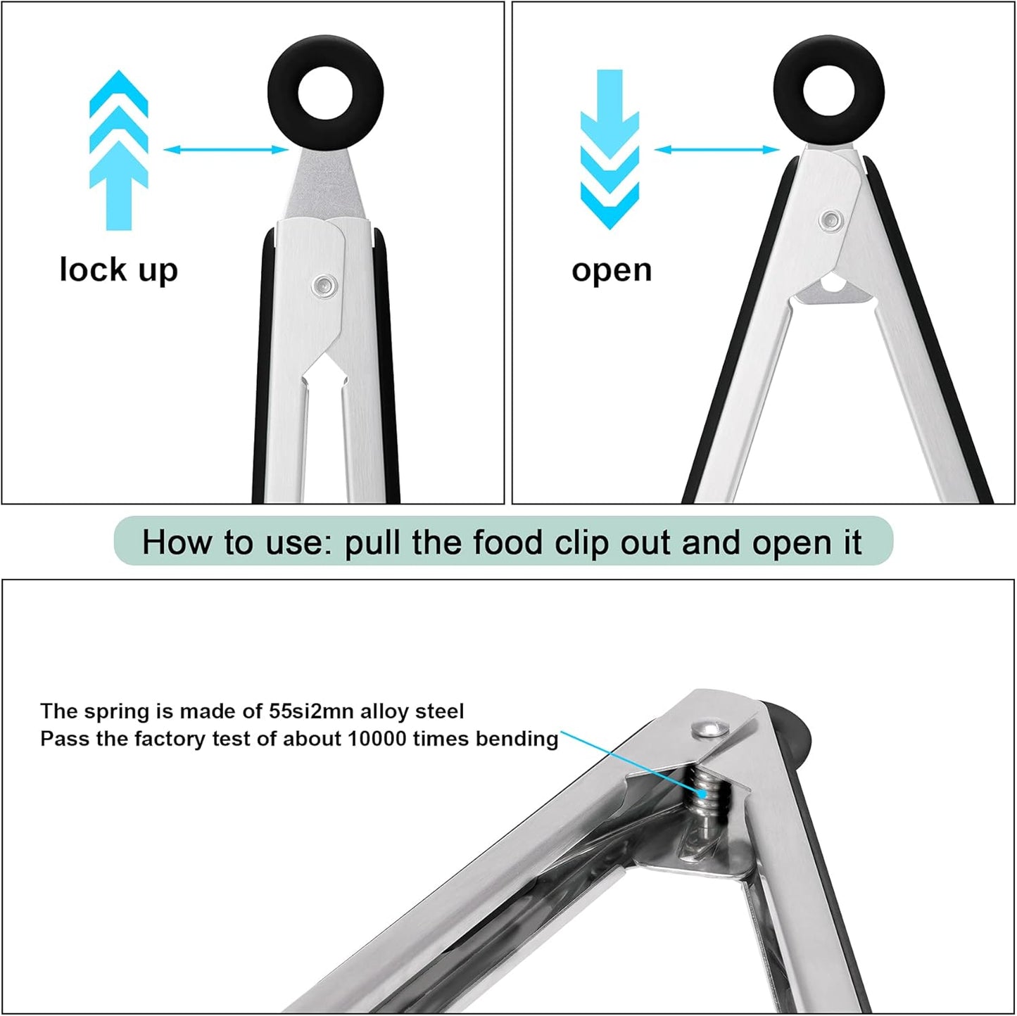 4in1 Stainless Steel Kitchen Food Tongs Set for Cooking with Silicone Tips, Toaster Steak Pie Pizza Pasta Spaghetti Noodles Salad Fruit Vegetable Grill BBQ Buffet Clamp Serving Tools Gadgets