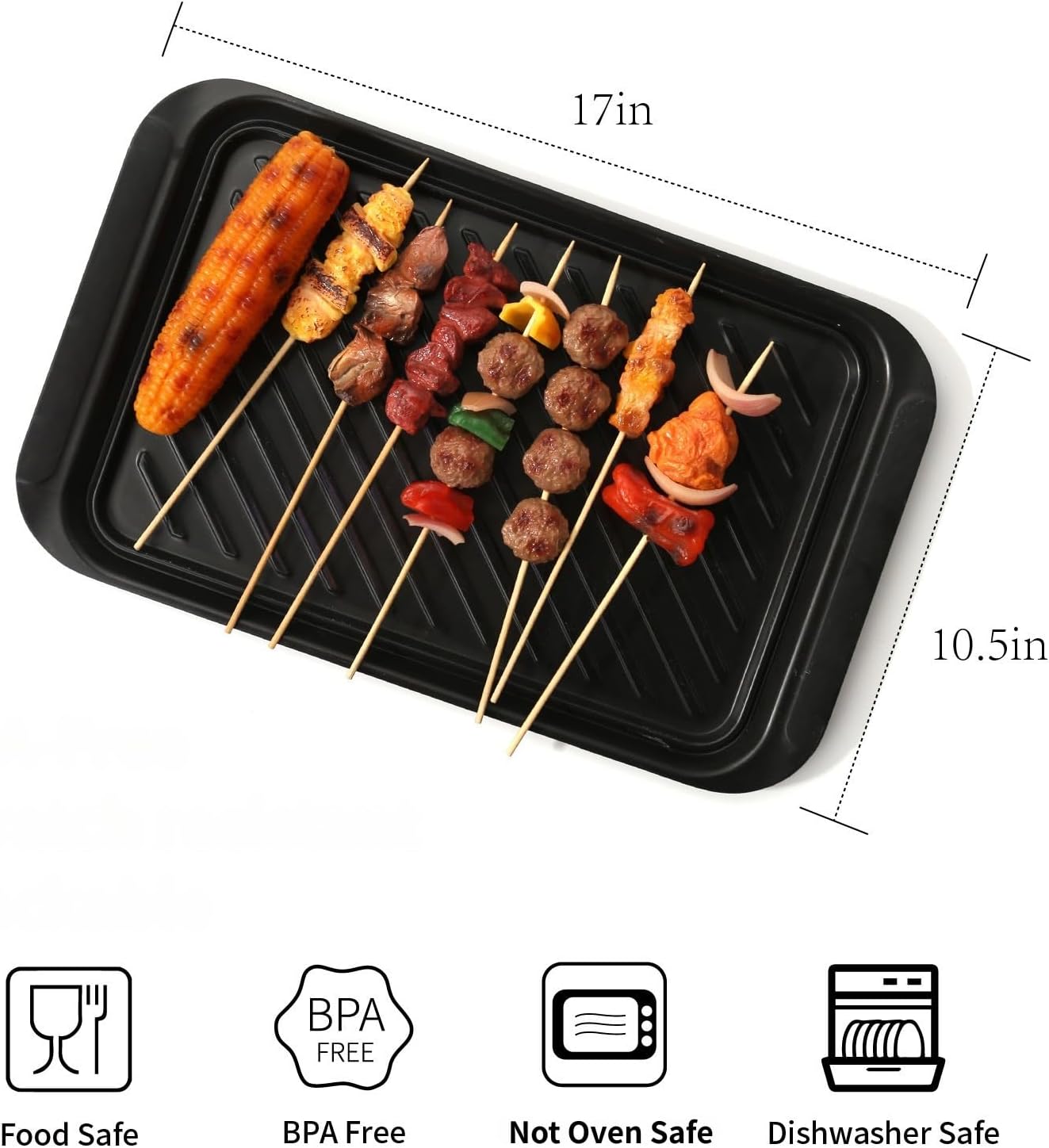 TP Grilling Prep and Serve Trays, 17 x 10.5 inch BBQ Trays for Cooked and Raw Foods, Set of 2 Melamine Serving Platters for Meats, Grill Accessories, Black and Red
