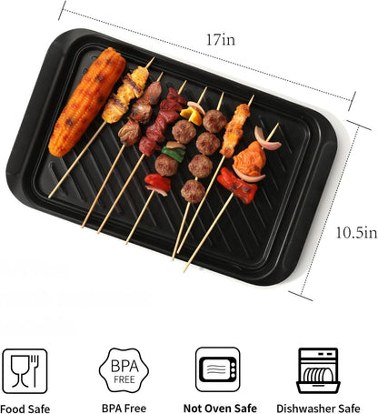TP Grilling Prep and Serve Trays, 17 x 10.5 inch BBQ Trays for Cooked and Raw Foods, Set of 2 Melamine Serving Platters for Meats, Grill Accessories, Black and Red